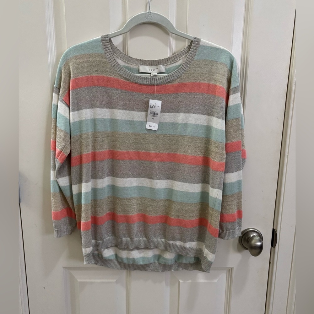 LOFT Women's Striped Sweater - Gray, Pink, Tan, Green